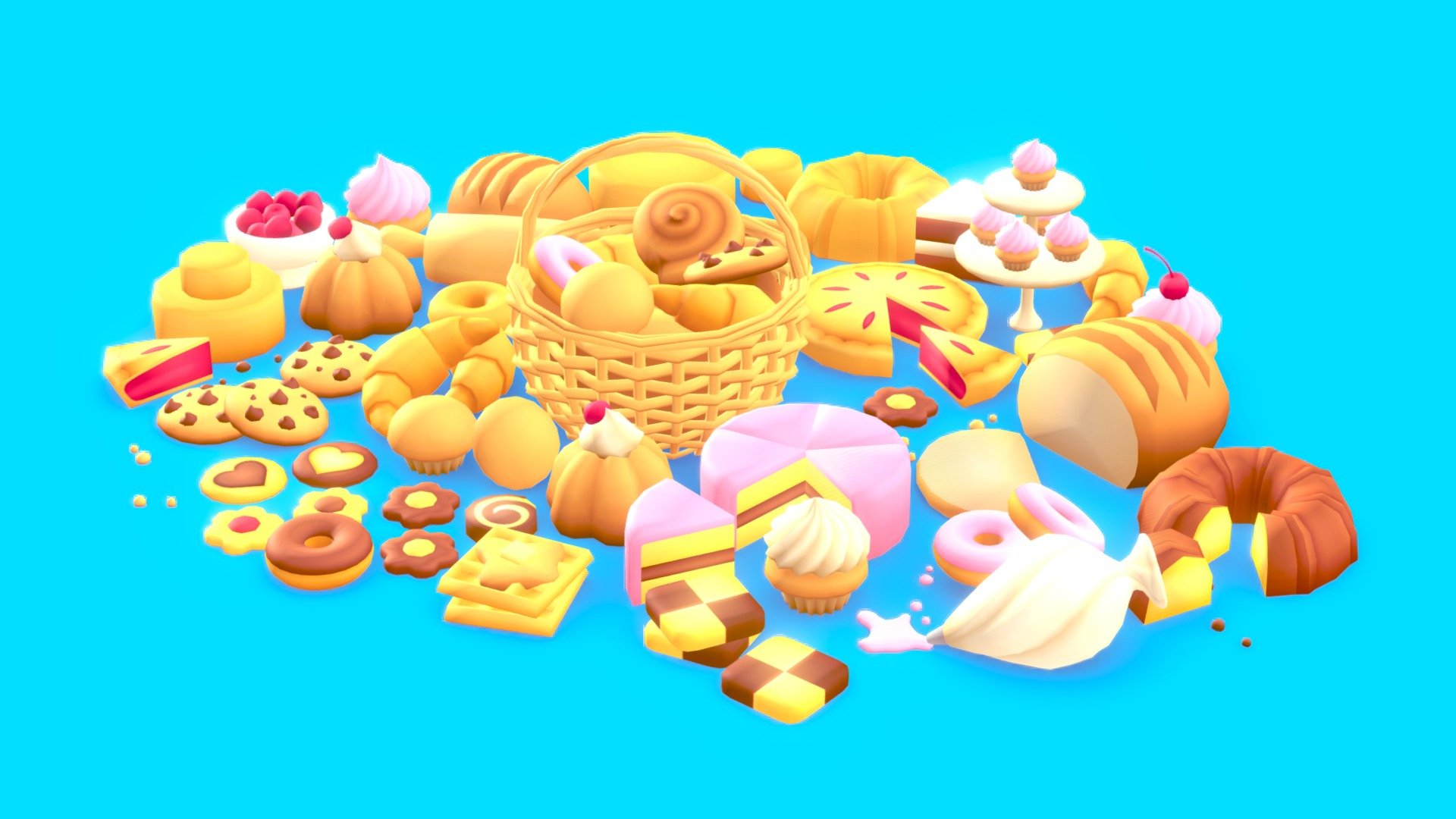 Cute pastries pack. Most of it is textures with gradients so its very good for video games, apps&hellip;

This pack does not include splitted models, it's my oldest one and Sketchfab use to not allow additional files. I'll try to update it soon

For more food or furnitures packs in the same style, visit my store! :) - Pastries Pack - Buy Royalty Free 3D model by L3X 3d model