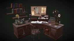 Working Desk Lab kit, lamp, victorian, steampunk, set, desk, vintage, punk, books, table, gothic, science, lan, 19thcentury, chair, wood, steam