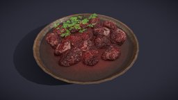 Medieval_Beef_Soup bowl, dinner, lunch, pork, beef, soup, feast, stew, parsley, meats, chunks, lowpoly, medieval-food
