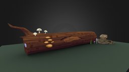 Log Sneak Peek Scene scene, grass, log, mushrooms, models, 3d, hand-painted, rock