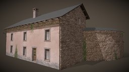 Low poly old stone house