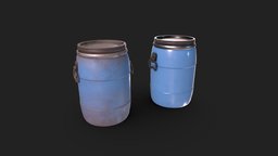 Water Barrels barrel, new, dirt, clean, dirty, water, old, lowpoly, gameasset, blue, container