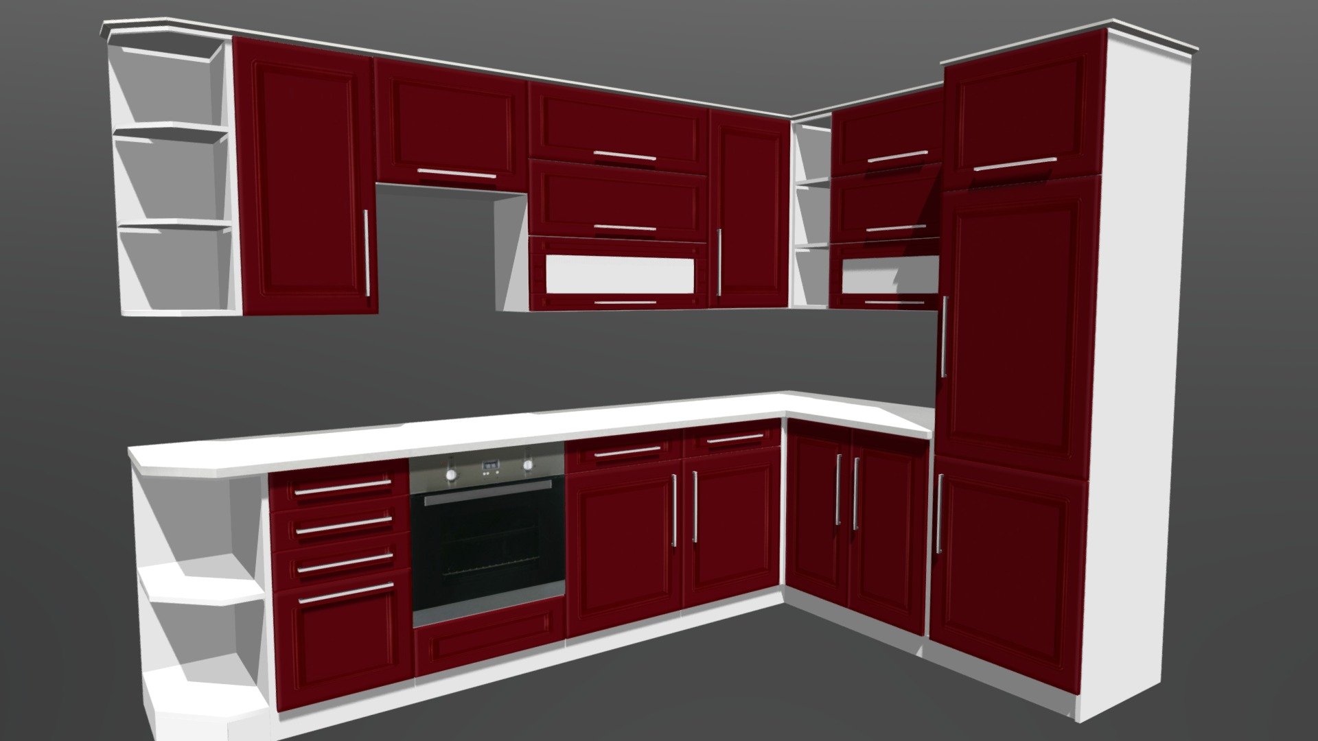 Kitchen cabinet created by free cabinet deisgn software. 
The modell can also be downloaded in its original file format.
It also contains the parts list and assembly drawings.
Based on these, the furniture can be built in reality.
The cad software can be downloaded here: http://www.freecabinetcad.com

Az ms_Bútortervező ingyenes programmal készített konyhabútor. A rajz elérhető az eredeti fájlformátumban is. A tervező szoftver innen letölthető : http://www.butortervezo.com

L:3110 mm W:2005 mm H:2275 mm - Kitchen cabinet 5 - Buy Royalty Free 3D model by ms_Butor (@butortervezo) 3d model