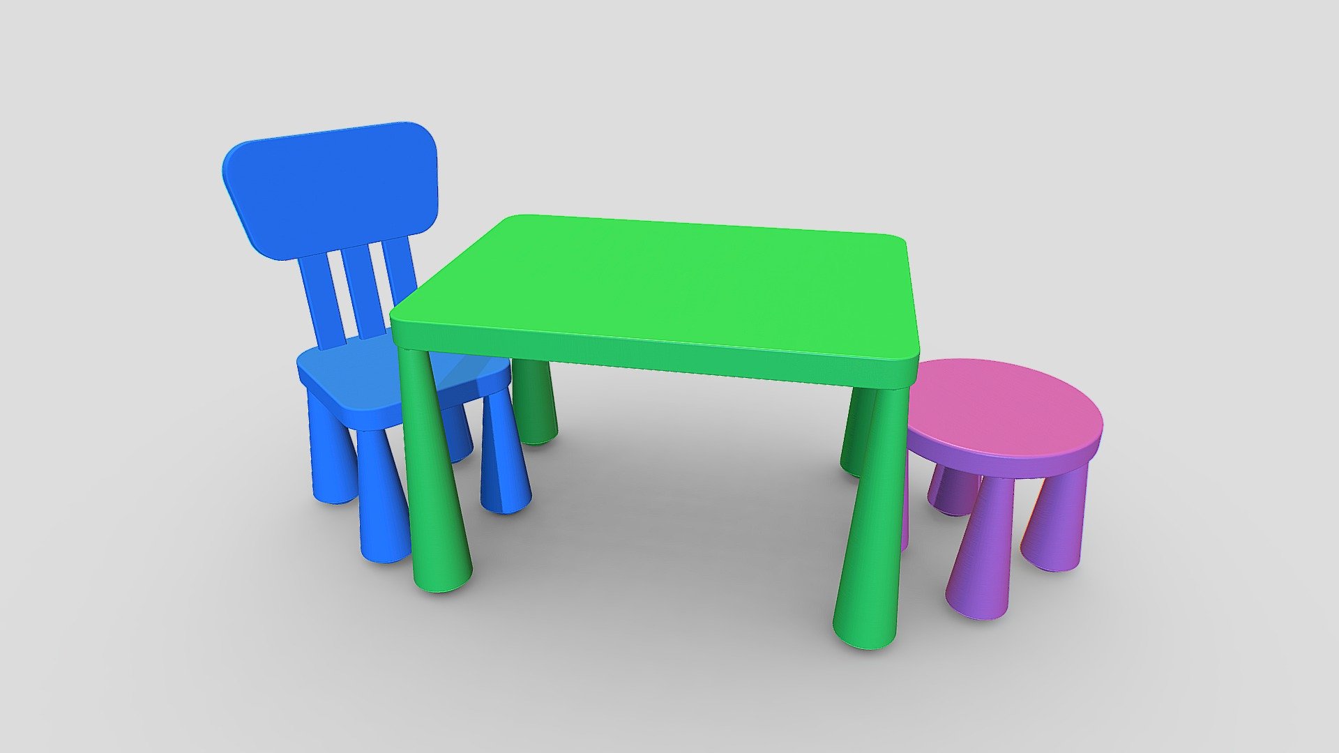 High Quality Chairs and Table, modern minimalist design. like Ikea models.

Ideal for use in Arch Viz projects.

Also includes dynamic PBR material and textures 3d model