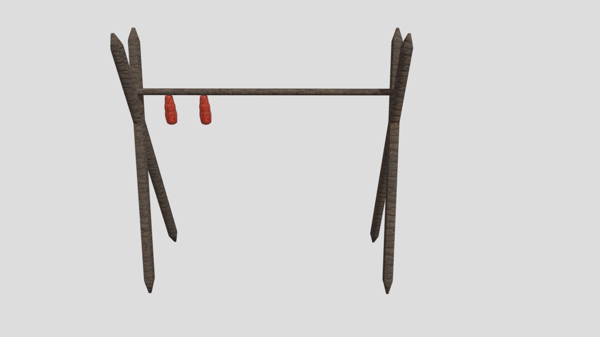 A model of a drying rack with meat on it 3d model