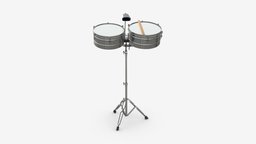 Timbales set drum, music, instrument, set, sound, band, play, orchestra, percussion, beat, rhythm, opera, drummer, parade, drumstick, perform, 3d, pbr, timbale