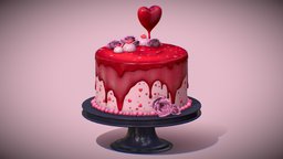 Valentine Cake minimal, red, cake, heart, valentine, love, rose, pink, mood, modeling, 3d