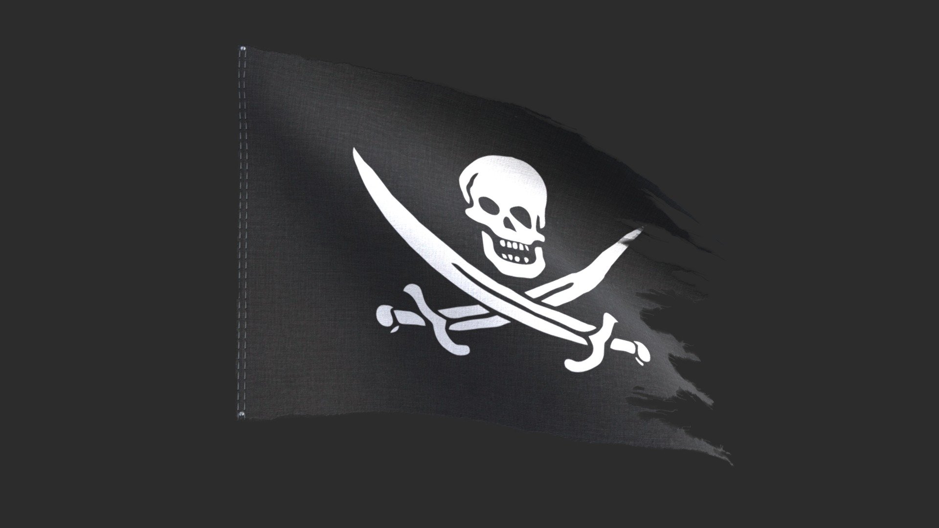Hi folks, 

This is a test of 3D animated flag made in Blender with physics and shape keys to get a cyclic animation. Now I work to find the best way to export it in Unity or Unreal and implement in a game.

This version of textures is the official Jolly Roger flag of the famous and alcoholic pirate Calico Jack Rackham. Also used in the &ldquo;Pirates of Caribbeans