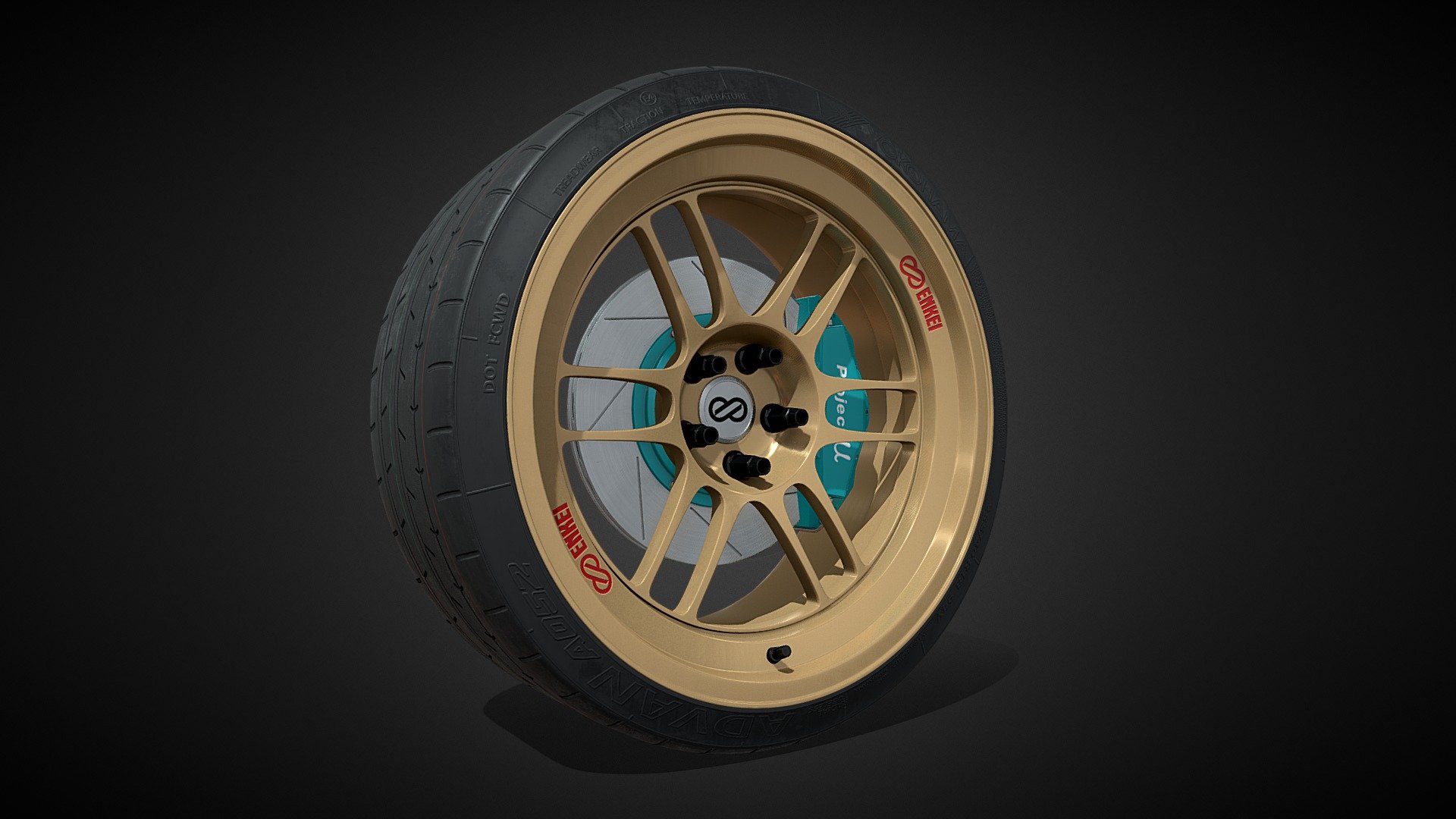 Optimize Wheel model (PBR metalness)




Tire - ADVAN®-A052

Rim - ENKEI®-RPF1RS

Brakes - Project Mu

Texture sizes:




Tire - 4k textures

Rim - 4k textures

Rotor - 2k textures

Caliper - 2k textures
 - ADVAN®-A052 • ENKEI®-RPF1RS • Project Mu - Buy Royalty Free 3D model by Yurii Chumak (@Yurii_Chumak) 3d model