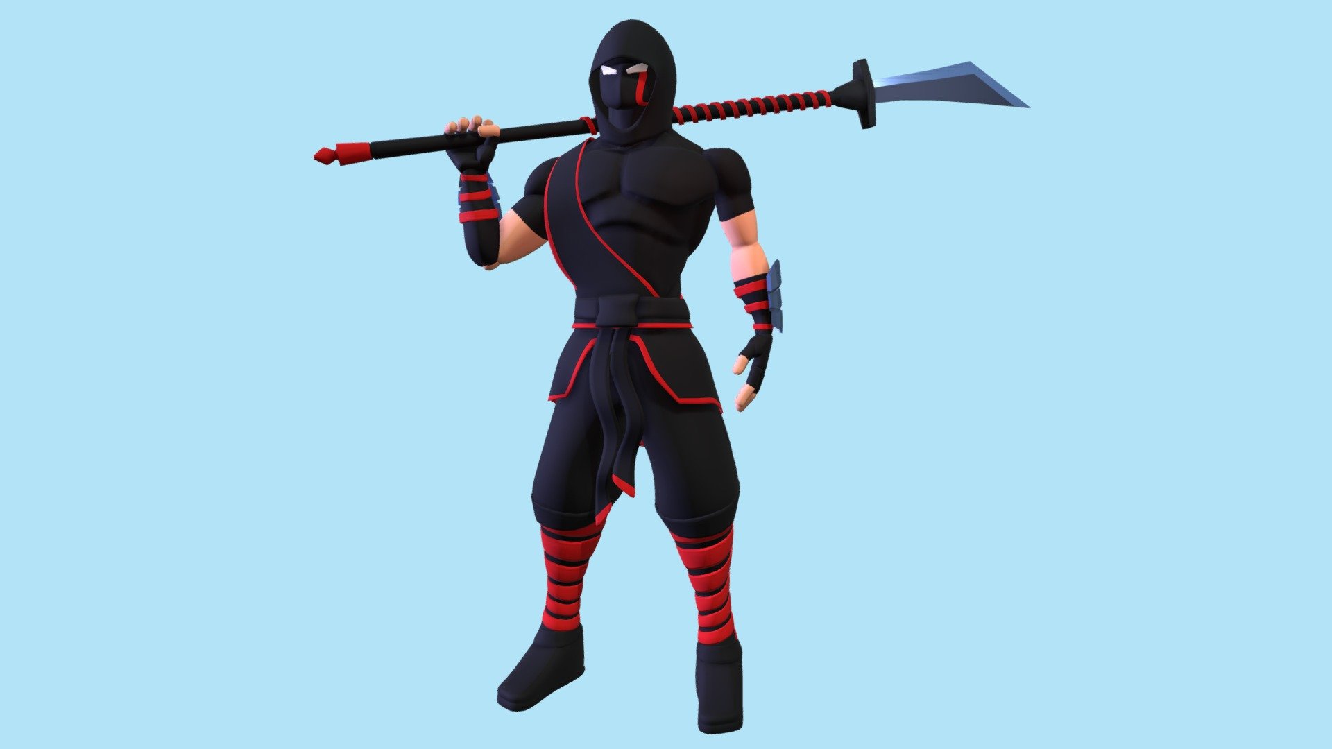Stylized Japanese ninja warrior, holds a Pudao sword - 3D Model - Stylized ninja 3D model - Buy Royalty Free 3D model by Shin Xiba 3D (@Xiba3D) 3d model