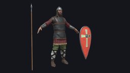 Knight with spear and shield spear, low-poly, 3d, model, shield, knight