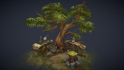 Last Outlander tree, diffuse, assets, table, props, chemistry, diffuseonly, handpainted, game, art, gameasset, stylized, fantasy, gameready, lastoutlander, chemistrytable