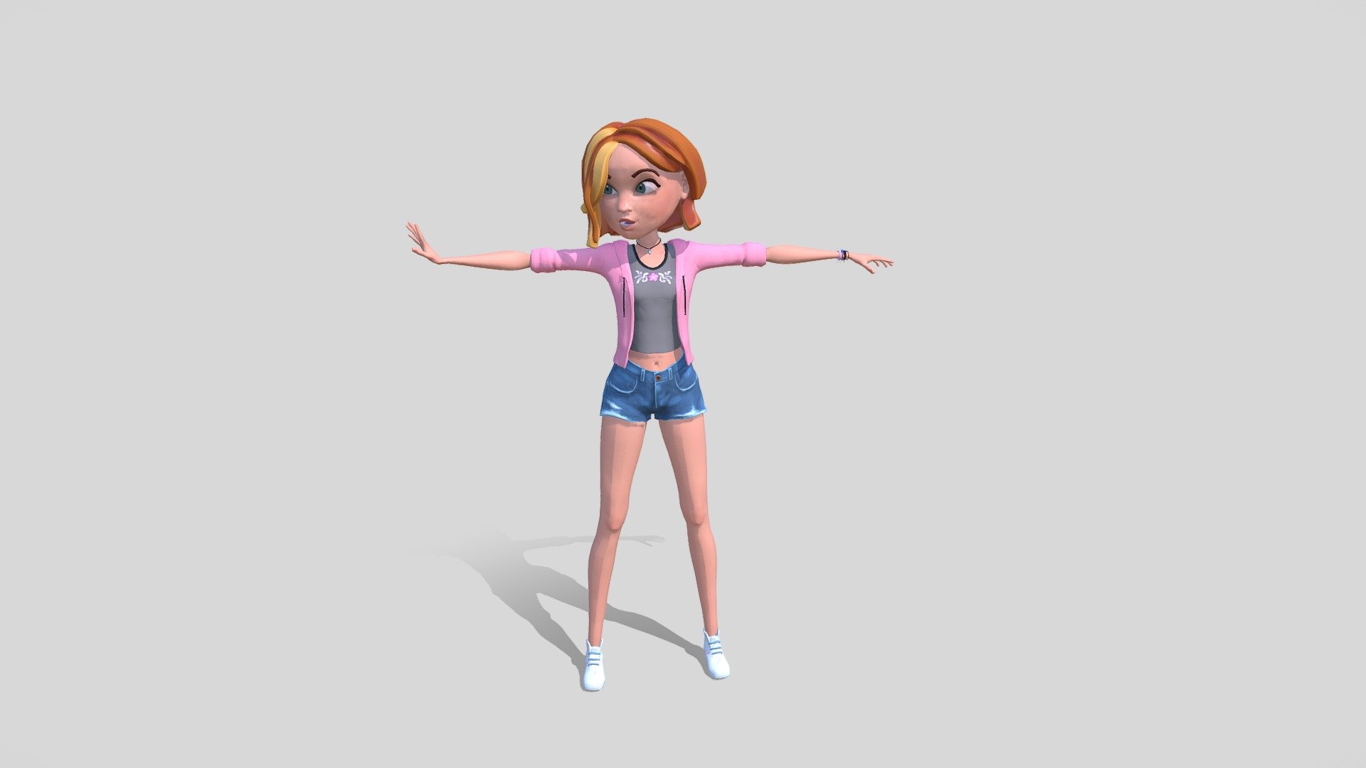 3D Cartoon Teenager Girl character for real-time apps, tested with Unity 3D engine.
Modeled with 3ds Max 2015 and textured with 3d-Coat 4.8.

Download source files .MAX rig and Unity package from additional file.



Grouped into 4 separated meshes. Body, Head, Hair, Outfit.
12k quad polygons or 25k triangles.
Character is originally rigged on 3ds Max with Biped and Skin, including 32 morph targets (blend shapes).
The skeleton is tested and compatible with unity Humanoid type rig.
Scene objects are organized by layers 3d model