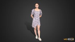 [Game-Ready] Asian Woman Scan_Posed 9 body, topology, people, standing, asian, bodyscan, ar, posed, dress, woman, smiley, character, photogrammetry, scan, female, human, gameready, floral-pattern, noai, mini-dress, floralpattern