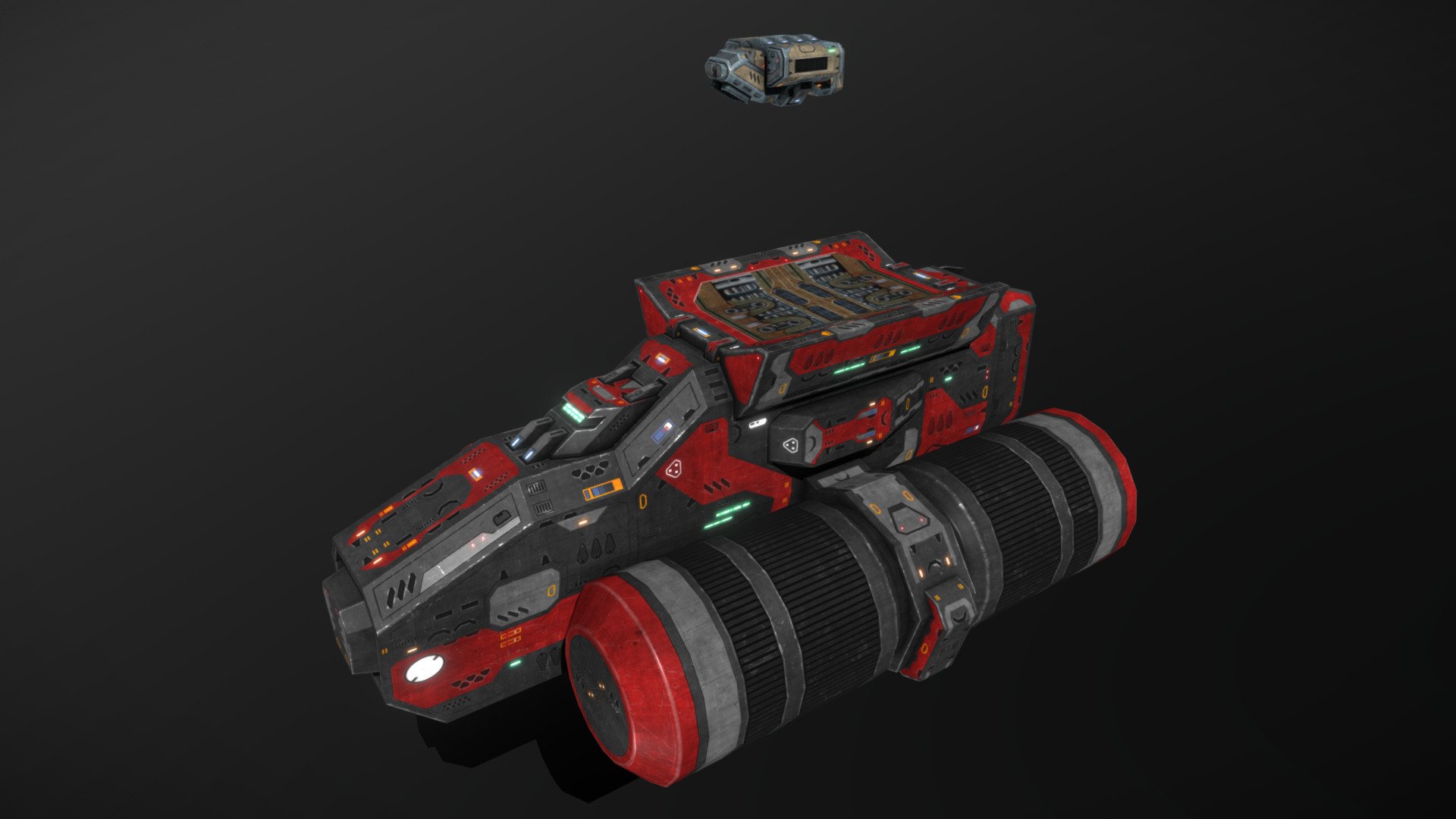 This is a model of a low-poly and game-ready scifi spaceship. 

The weapons are separate meshes and can be animated with a keyframe animation tool. The weapon loadout can be changed too.

The model comes with several differently colored texture sets. The PSD file with intact layers is included.

Please note: The textures in the Sketchfab viewer have a reduced resolution to improve Sketchfab loading speed.

If you have purchased this model please make sure to download the “additional file”.  It contains FBX and OBJ meshes, full resolution textures and the source PSDs with intact layers. The meshes are separate and can be animated (e.g. firing animations for gun barrels, rotating turrets, etc) 3d model