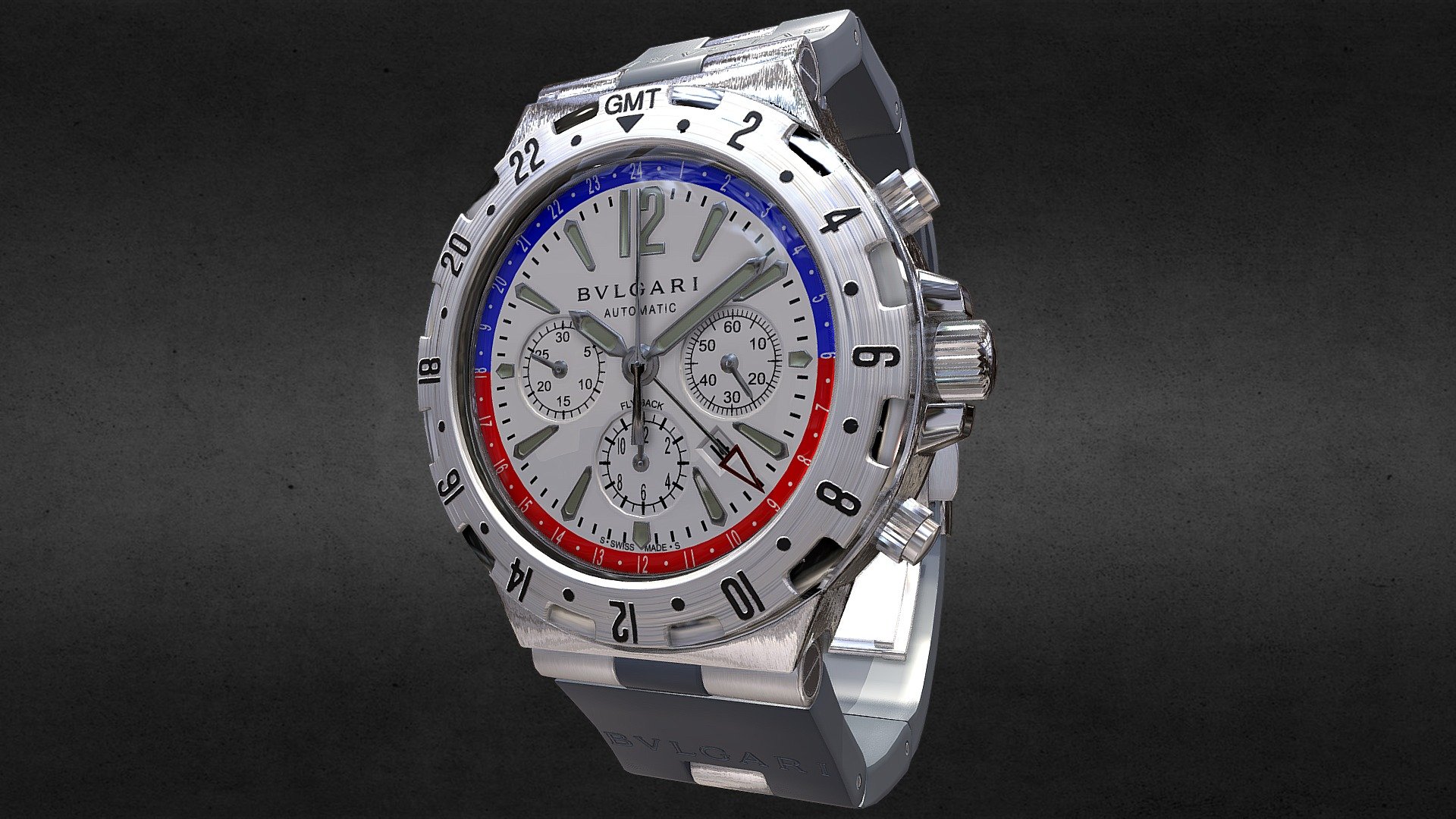 Awesome stainless steel Bvlgari Diagono GMT 40 S FB Watch․
Use for Unreal Engine 4 and Unity3D. Try in augmented reality in the AR-Watches app. 
Links to the app: Android, iOS

Currently available for download in FBX format.

3D model developed by AR-Watches

Disclaimer: We do not own the design of the watch, we only made the 3D model 3d model