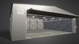 Animated Hangar for military with sliding gates storage, high, sliding, cover, realtime, folding, ufo, window, vr, ar, stock, metal, construct, hangar, tank, stainless, shelter, gap, canopy, gates, angar, pbr, military, fly, animated, shield, door, shelter-architecture, noai, zinc-carbon