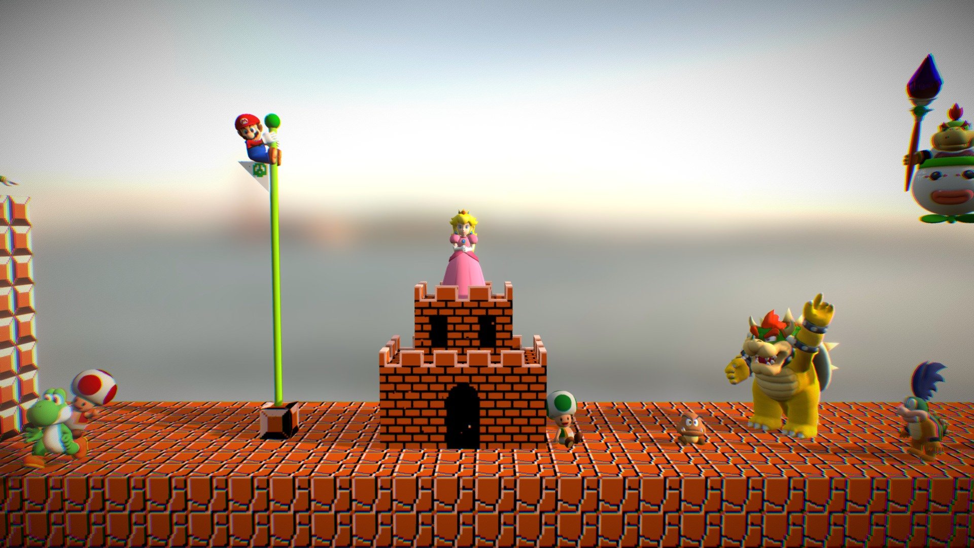 Mario model by: Nintega Dario

Luigi model by: Nintega Dario

Yoshi model by: Nintega Dario

Level 1-1 model by: Alfking49

Toad Brigade model by: OctoRock Studios

Princess Peach model by: The Pixeleur

Goomba model by: thartley

Koopa model by: akennedy007

Larry Koopa model by: lewrancelaura

Bowser model by: The Pixeleur

Bowser Jr model by: OctoRock Studios

All models listed as CC Attribution at time of download 3d model