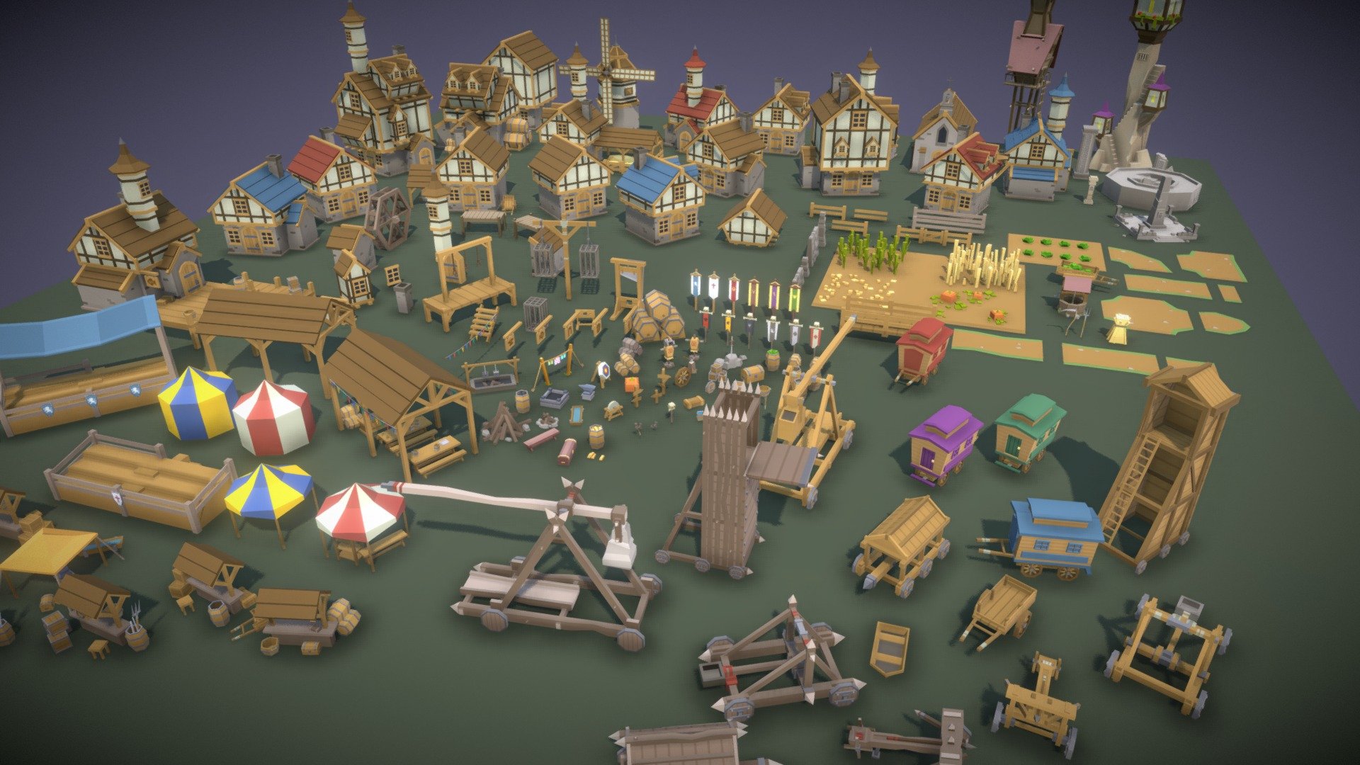 Simple Fantasy - Village. This awesome asset collection includes 170 assets for use in your project.

Our Simple series has a cuby low poly style look 3d model