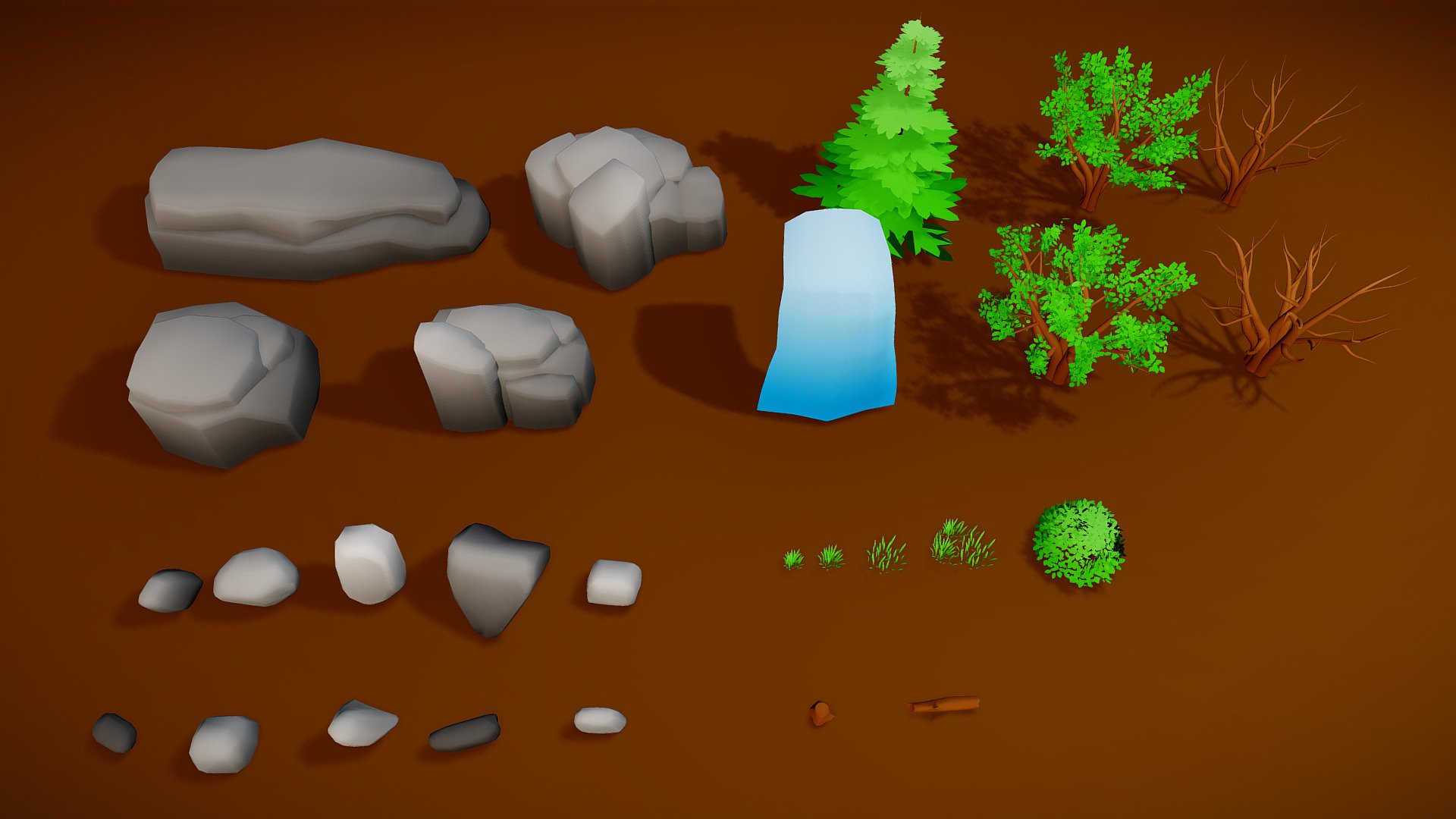 Features:




27 assets

one material

color scheme gradient texture

embedded texture in fbx

Assets :




10 rocks

4 cliff variants

1 pine tree

4 elm trees

1 waterfall

4 grass variants

1 bush

1 stump

1 tree trunk

Get the full pack - Environment Pack - Buy Royalty Free 3D model by Razvan Savescu (@razvansavescu) 3d model