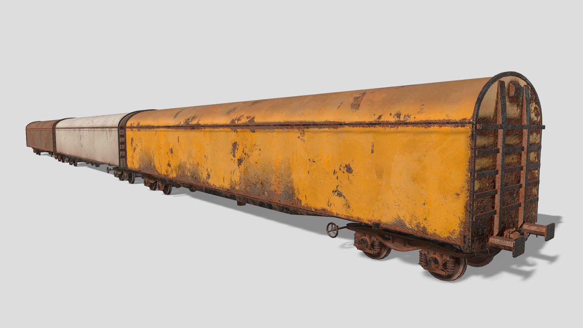 Set of 3 old train cargo cars with Varying PBR textures 3d model