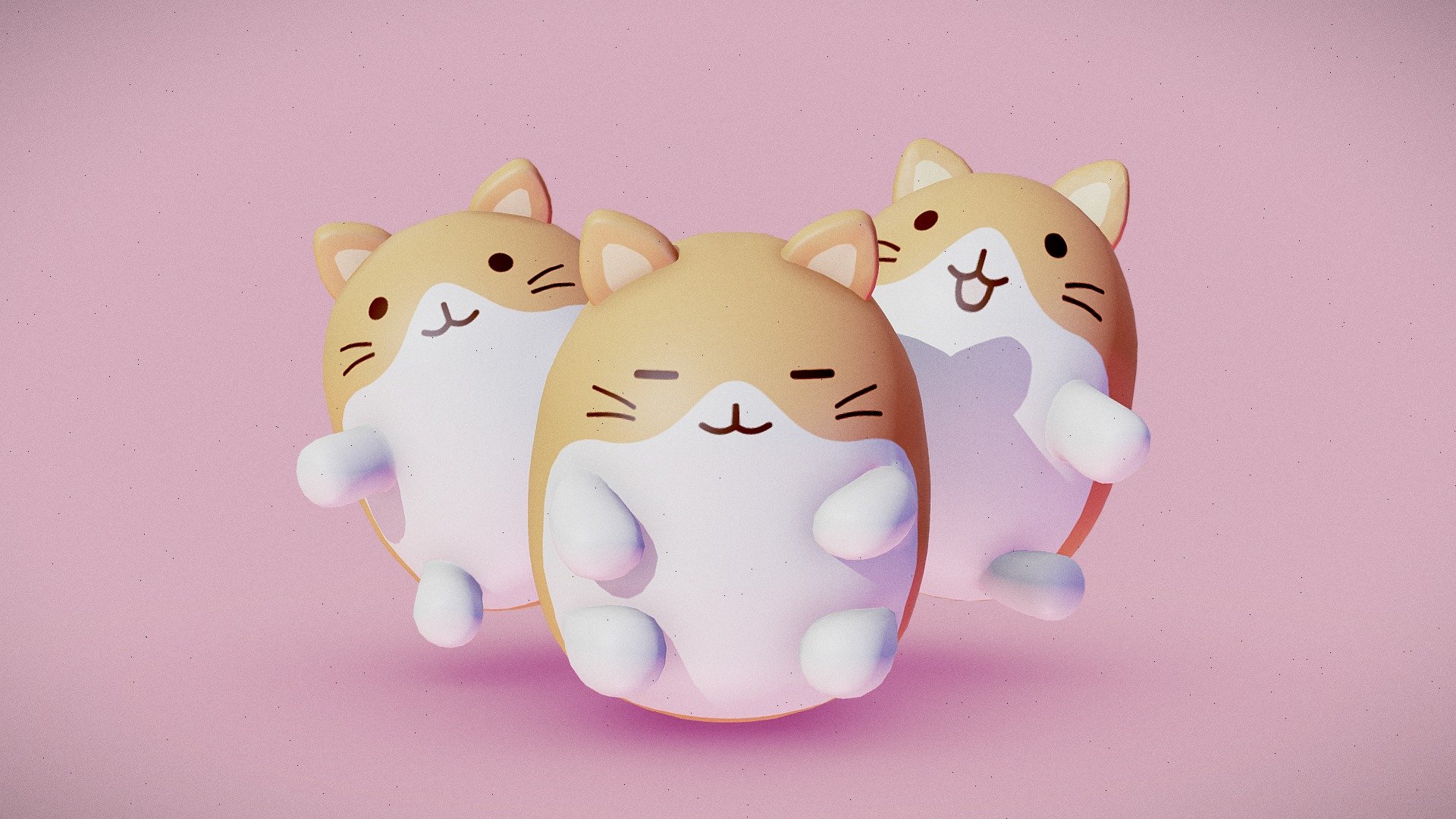 three cute cats in kawai style - Kawaii Cats - Buy Royalty Free 3D model by boriscargo 3d model