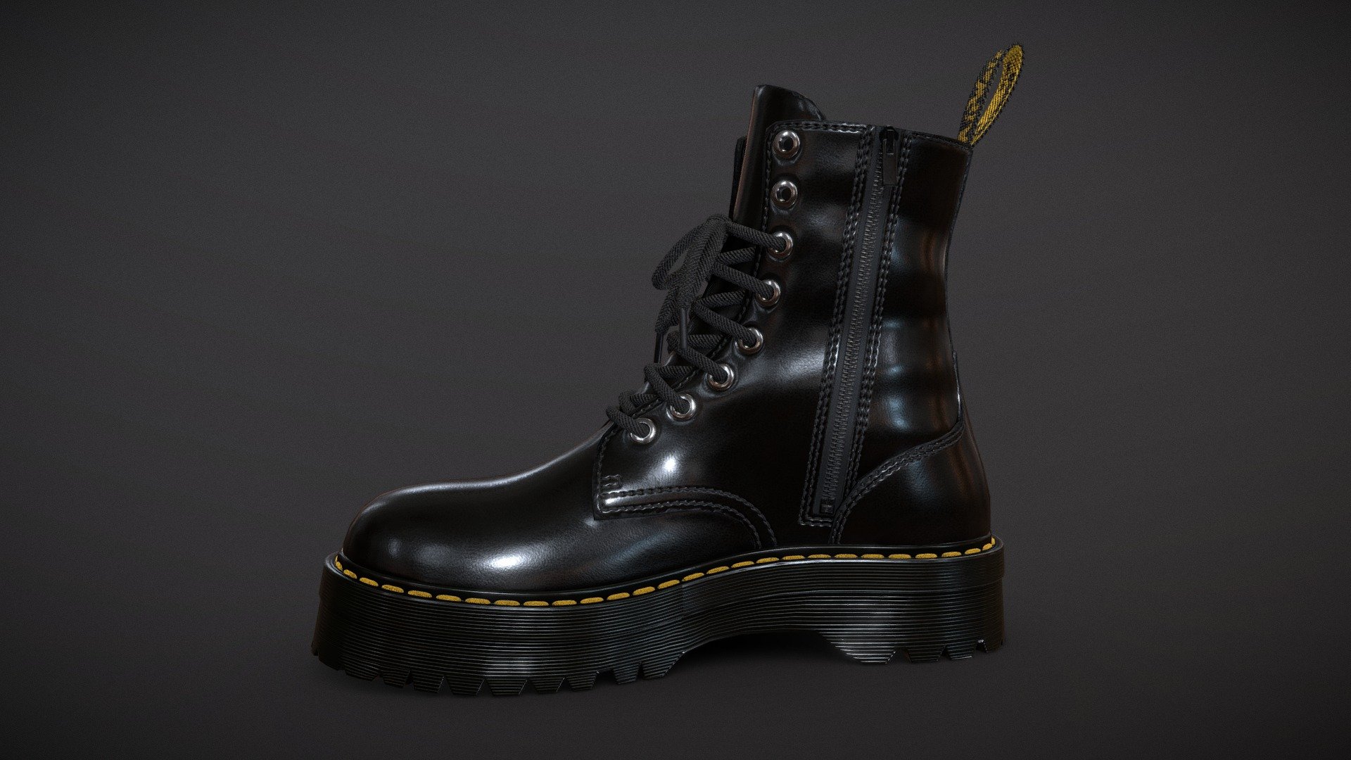 Dr. Martens Jadon Smooth Leather Platform Boots

Game and production ready, polycount optimized for quality, ideal for high quality Characters and Close-Ups
Internal parts modeled and textured, ideal for customization or animation
Laces are continuous, no cuts behind the eyelets

Single UV space
PBR and UE4 4k Textures
Low Poly has 10k quads
FBX, OBJ, ZTL

3 Color Variations
Black / Red / White - Dr Martens Jadon - Buy Royalty Free 3D model by Feds452 3d model