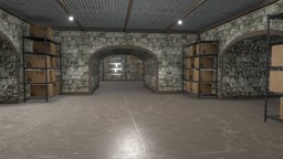 Underground Bunker Warehouse storage, underground, warehouse, bunker, vr, gallery, showroom, virtual-reality, stonewall, topsecret, military, gameasset, building, interior, storageroom, backrooms
