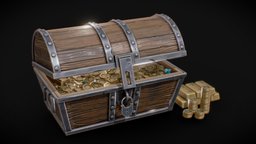 Gold Chest wooden, toy, coin, chest, island, furniture, treasure, gamedev, indiedev, ue4, maya, unity, cartoon, game, pbr, lowpoly, gameasset, animation, stylized, fantasy, gold, pirates