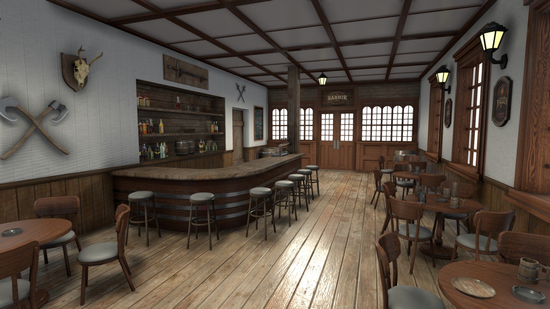 Full interior scene of an old pub, can be used in Unreal Engine or Unity 3d model