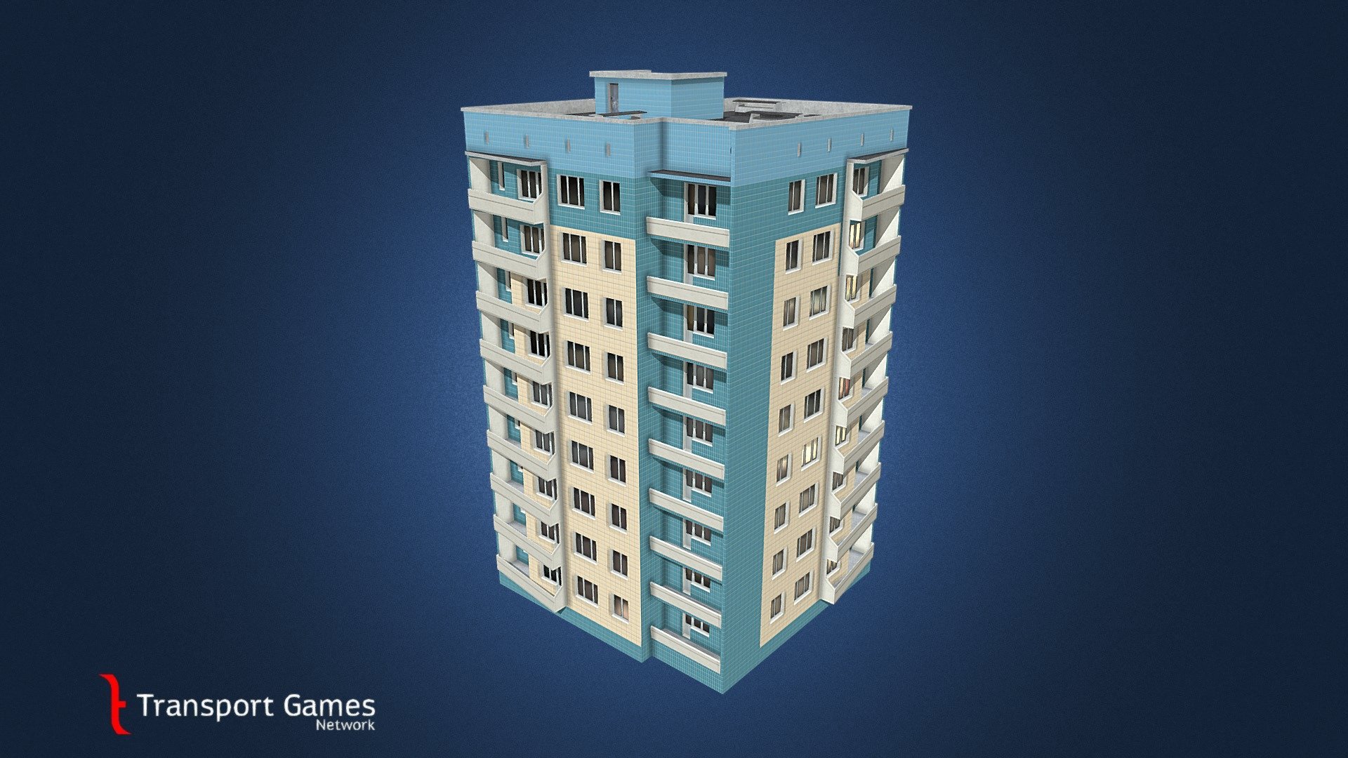 Asset for Cities Skylines.
Nine-storey one-entrance corner residential house.
Typical project 1-464D.
Blue-sandy-green version.

 - 1-464D corner blue-sandy-green - 3D model by targa (@targettius) 3d model