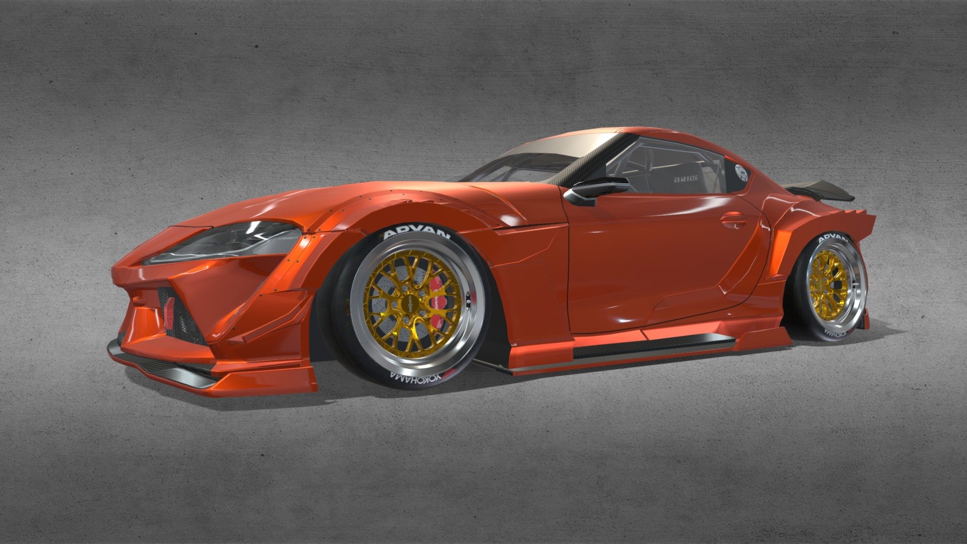 Without the wheels it is a Low poly model 25k tris..Car model is the 2021 Toyota Supra GR with a Wide body kit drift style&hellip; - 2021 Toyota Supra GR Wide body kit - 3D model by All-Wide (@dsm350) 3d model