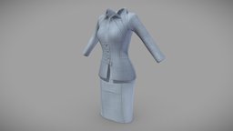 Female Tailored Office Attire office, suit, front, grey, fashion, knee, girls, jacket, clothes, closed, skirt, business, gray, womens, wear, formal, buttoned, length, attire, below, pbr, low, poly, female, tailored