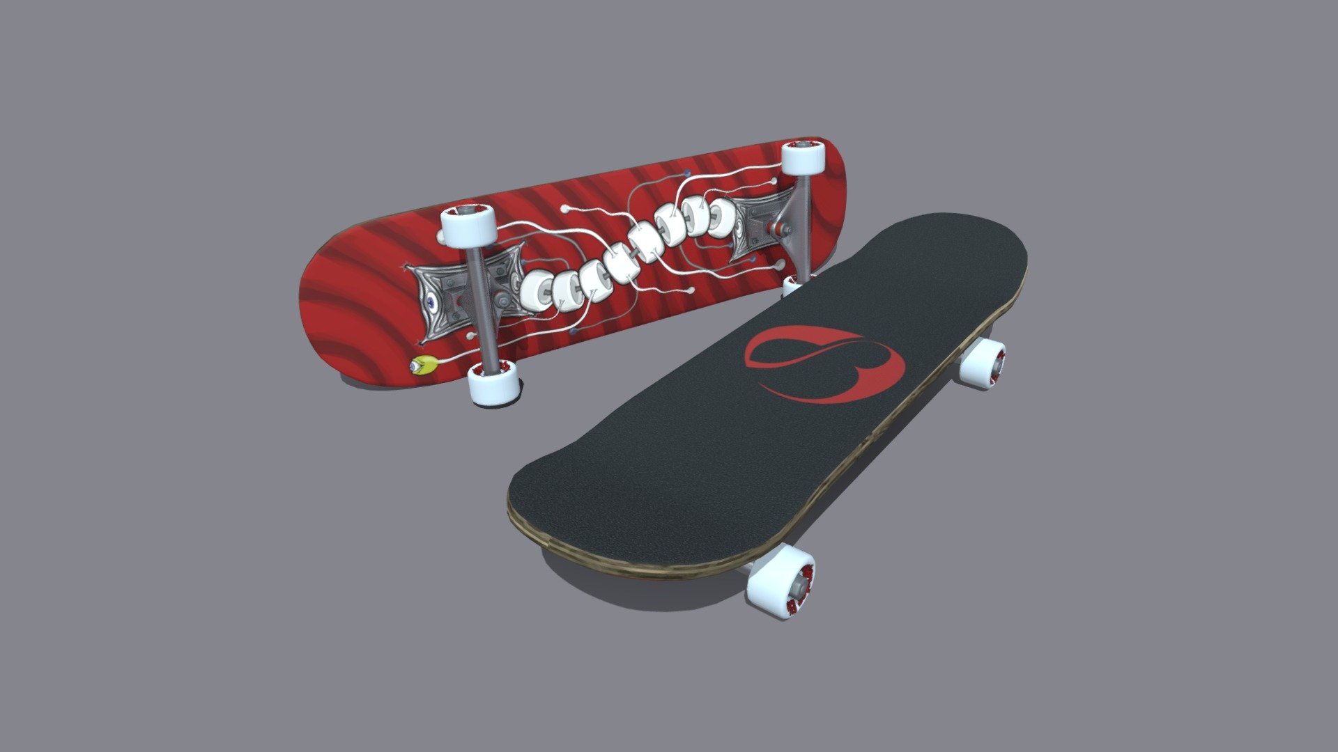 Skateboard modeled in Blender 3.1.

The modeling process for this skateboard is documented in these videos here: https://www.youtube.com/watch?v=eaZay4QNO6k - Skateboard - 3D model by BlenderPretender 3d model