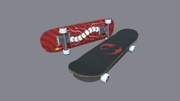 Skateboard red, toy, skateboard, skate, board, blender3d, sport
