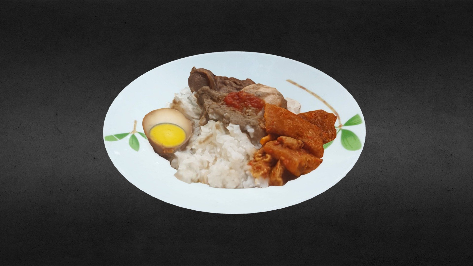 Gudeg is a delicious traditional Javanese dish, Indonesian cuisine. Made from young unripe jack fruit (that brown thing). Gudeg is commonly served with steamed rice, egg, chicken, and krecek (a stew made of crisp beef skins).
if you visit Indonesia, don't forget to try this dish - Gudeg - 3D model by Johanes Chendra (@venombite) 3d model