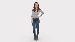 Smiling Woman in stripped whiteand  blouse 0881 style, people, fashion, clothes, dress, miniatures, realistic, woman, success, blouse, character, 3dprint, model