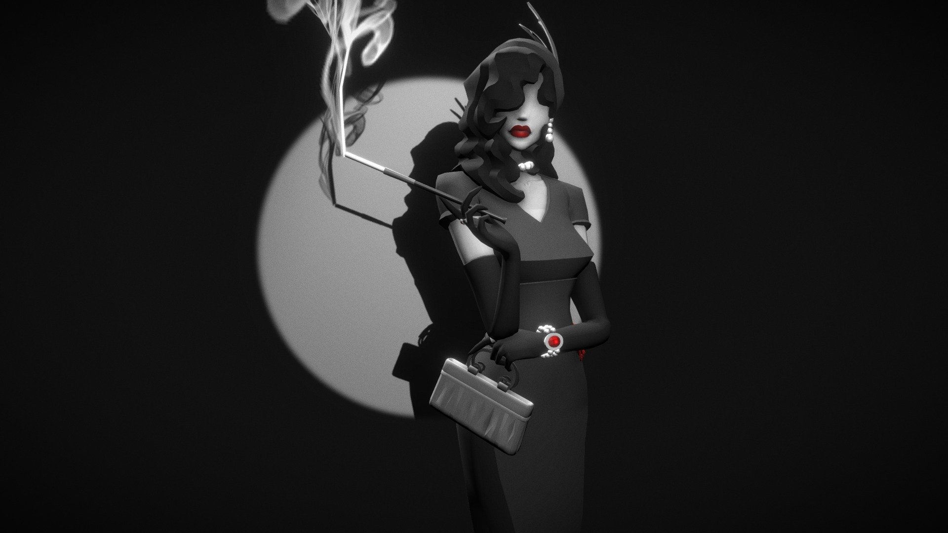 A neo-noir 1940's seductive woman designed to a brief. This project has taken me 1 1/2 weeks to complete, and has certainly been a challenge due to one of the requirements being that the character should look modeled rather than sculpted. This character was a lot of fun as it was an art style I'd never done before, and I'm pleased with the outcome! 

I created a high poly sculpt to use as a base for the hair, body and dress, and then retoplogized it and modeled everything else  in 3Ds Max.

More on Artstation: https://www.artstation.com/artwork/rmLy6

Below is my original concept sketch for the character:
 - Femme Fatale - 3D model by Shannon Symonds (@ShannonSymonds) 3d model