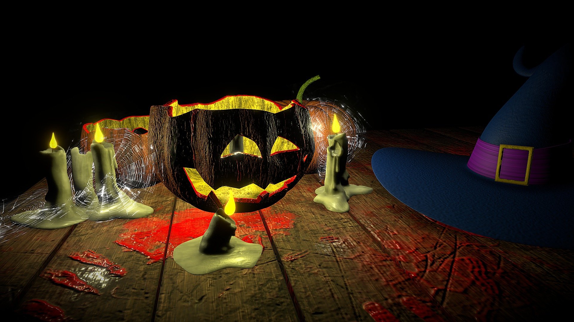 Halloween table for study purpose.
3DS Max + Substance Painter 2 (2017.3)

(there are some bugs - cause of SketchFab - on the pumpkin, try to fix it asap) - Halloween table - 3D model by Davy Chang (@davy.chang.fr) 3d model