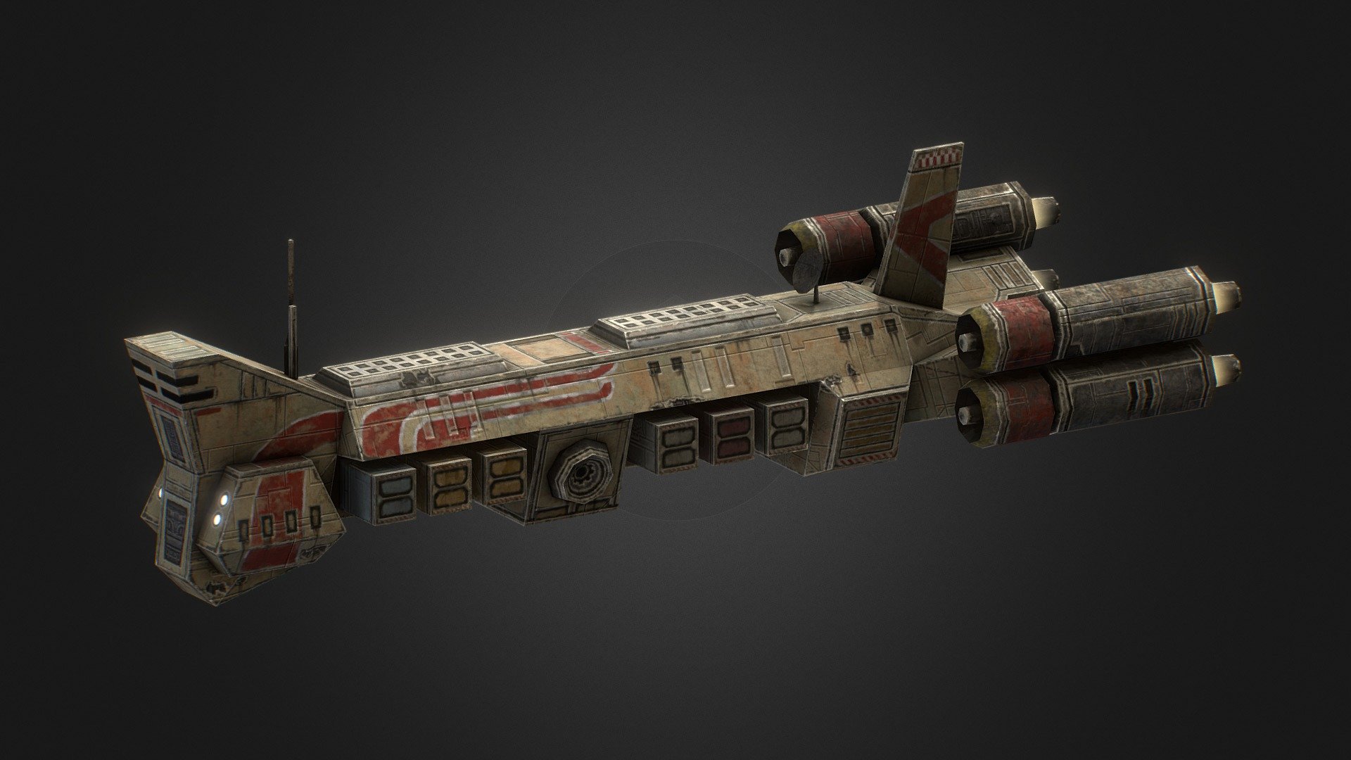 Retexturing commission of the Lok Transport from from the classic game Jedi Starfighter. Only minor changes/fixes and optimizations were made to the orginal mesh.

Commisioned by Zespo

WOULD YOU LIKE TO KNOW MORE?

• Check out my other content: linktr.ee/dominion_of_kharak

• Designed as a game asset for older engines 3d model