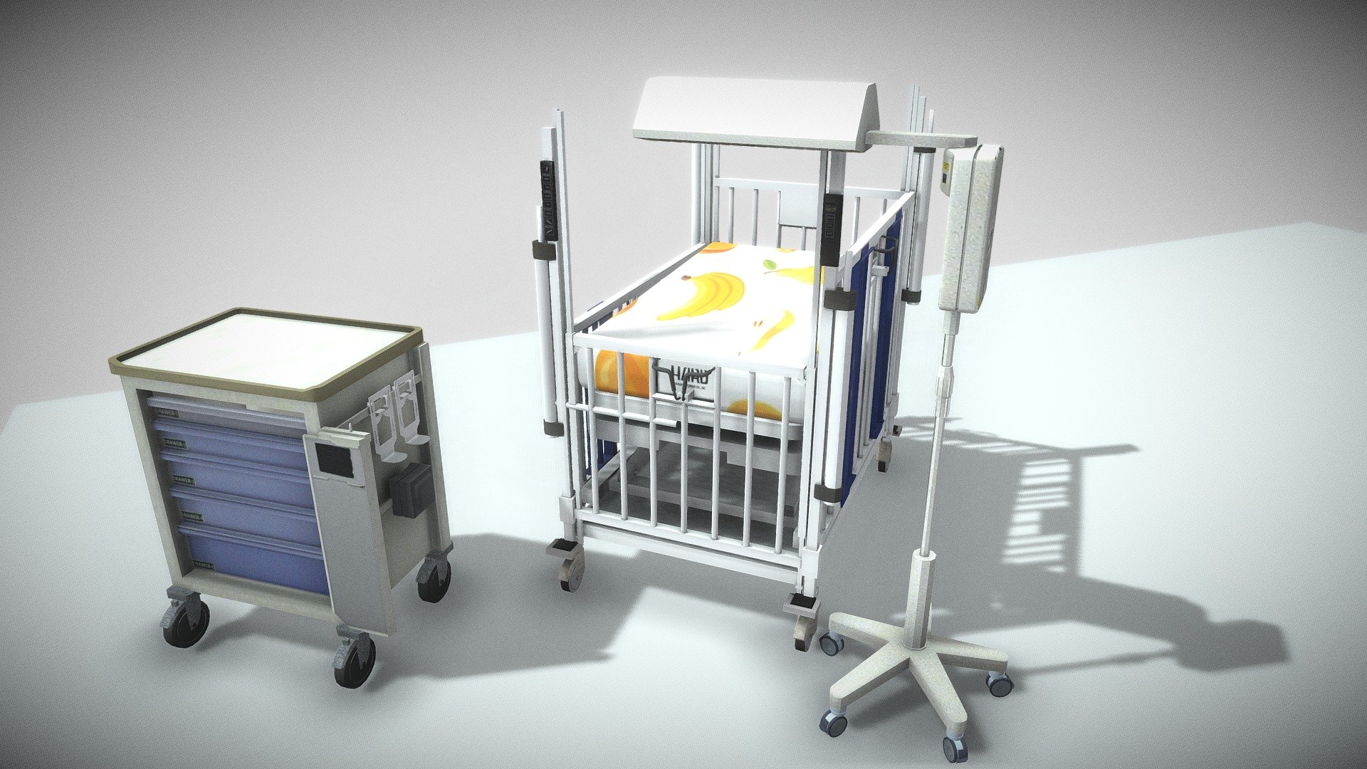 The Doernbecher Critical Care Crib, designed by Dr. Brahm Goldstein and produced by Hard Manufacturing Company, addresses the specific problems encountered in pediatric intensive care units. The prototype was tested at Doernbecher Children's Hospital in the pediatric intensive care unit

low poly

texture : 4 texture

compatible with Unity and Unreal

STL file is clean for 3d printing

suitable for high render or Games Assets, VR / AR

render engine: Vray or standard scanline ( textures baked ) - pediatric intensive care unit crib bed Low-poly - Buy Royalty Free 3D model by bouaraour 3d model