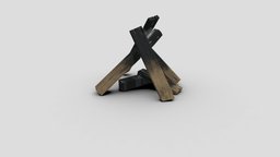 Extinguished Campfire Low Poly camping, fire, charcoal, bonfire, florest, campfirescene, wood, compfire