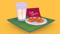 christmas cookie drink, food, cookie, santa, xmas, christmas, milk, glass, cartoon, lowpoly, low, poly, stylized