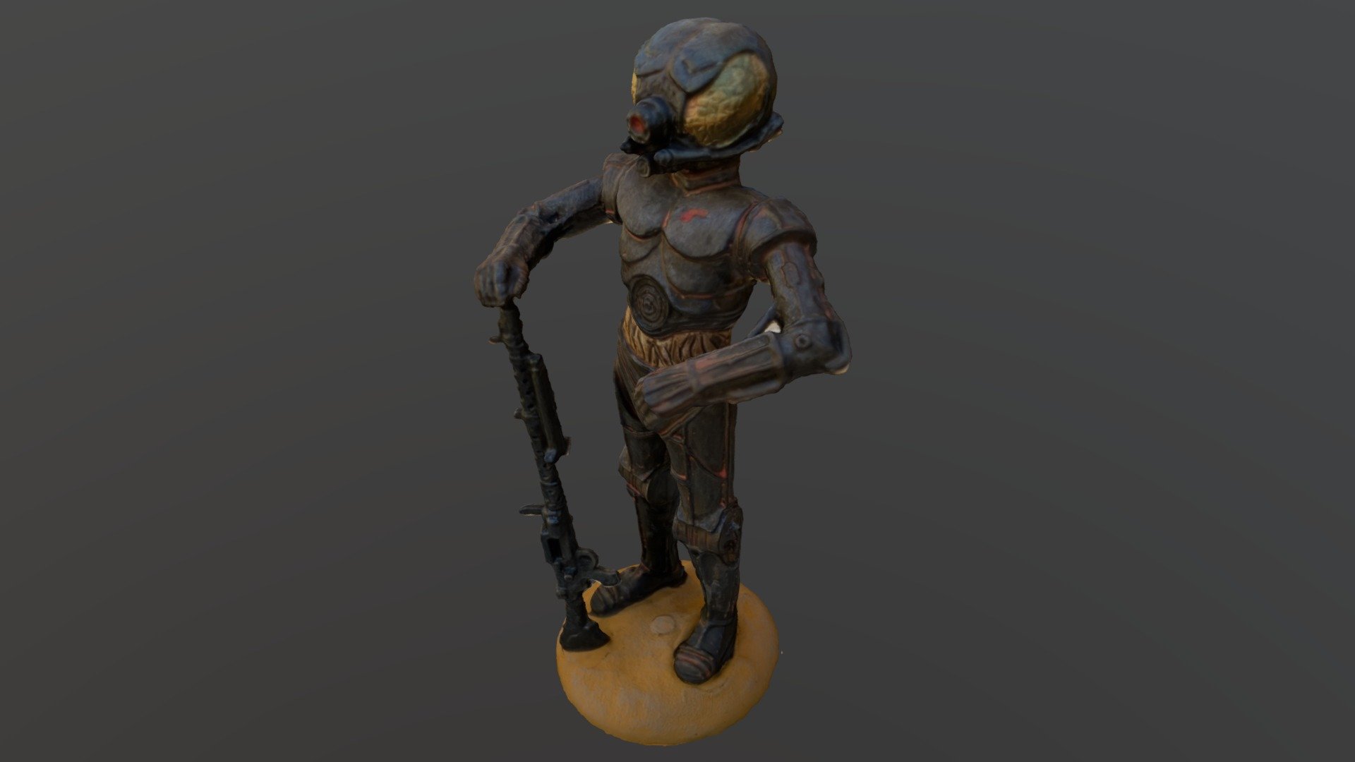 A miniature lead statue of 4-LOM, a character from the Star Wars franchise, captured with RealityScan photogrammetry software 3d model