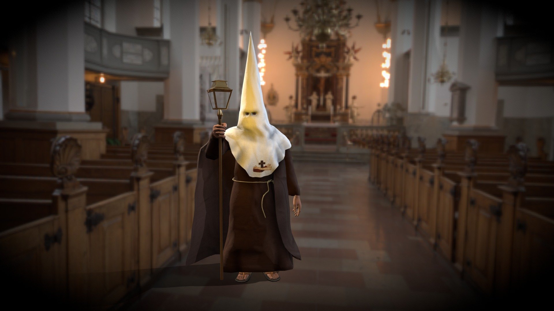 Modelo de Un cofrade de la orden Franciscana como se les ve en el recorrido de la Procesión del Silencio durante la Semana Santa en San Luis Potosi 3d model