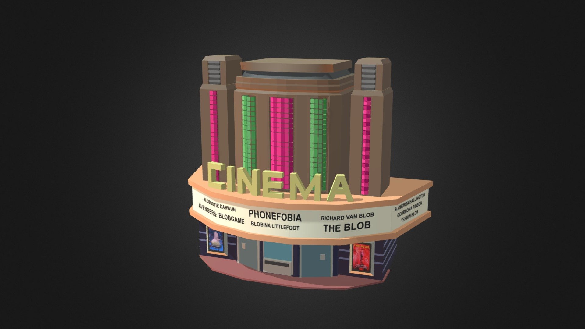 Cartoony cinema of our game Blobtricity, where NPC's can gather and get off Netflix to watch a movie in the cinema together 3d model