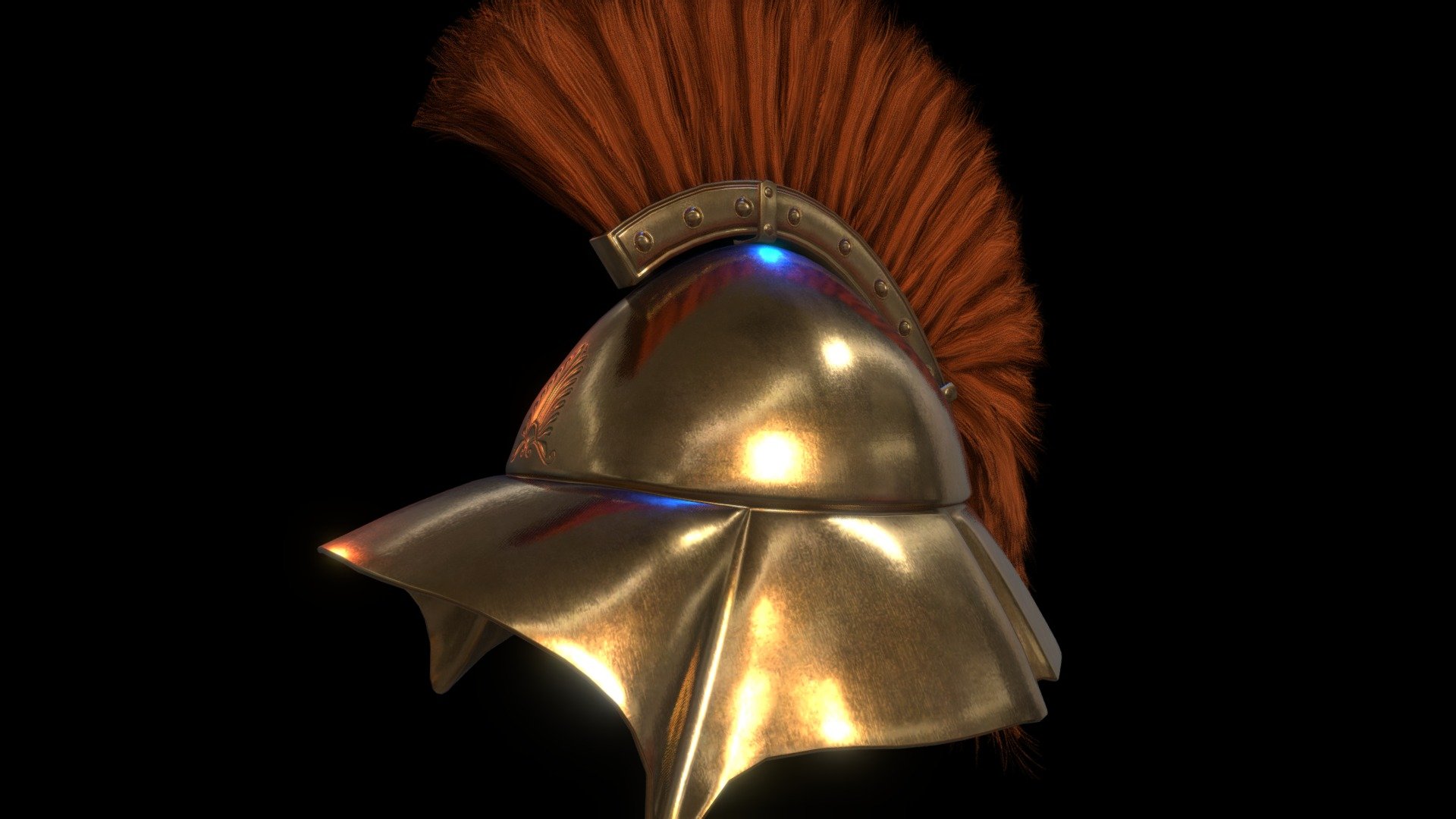 A Beotian Helmet type with red crest.

Shader in Pbr workflow (Diffuse, Roughness, Metallic, Normal, Ao, Alpha) in 2K 3d model