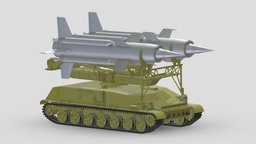 2K11 Krug missile, system, track, soviet, russian, sam, launcher, rocket, defence, tracked, anti-aircraft, surface-to-air, krug, weapon, 3d, military, 2k11, sa-4, ganef