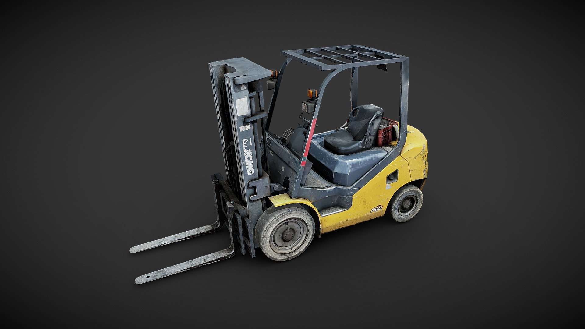 Lowpoly 3D scan forklift. Great as a static model for game scenes and visualization scenes. If necessary, you can separate the wheels for a simulation ride in a game project. PBR textures are included 3d model
