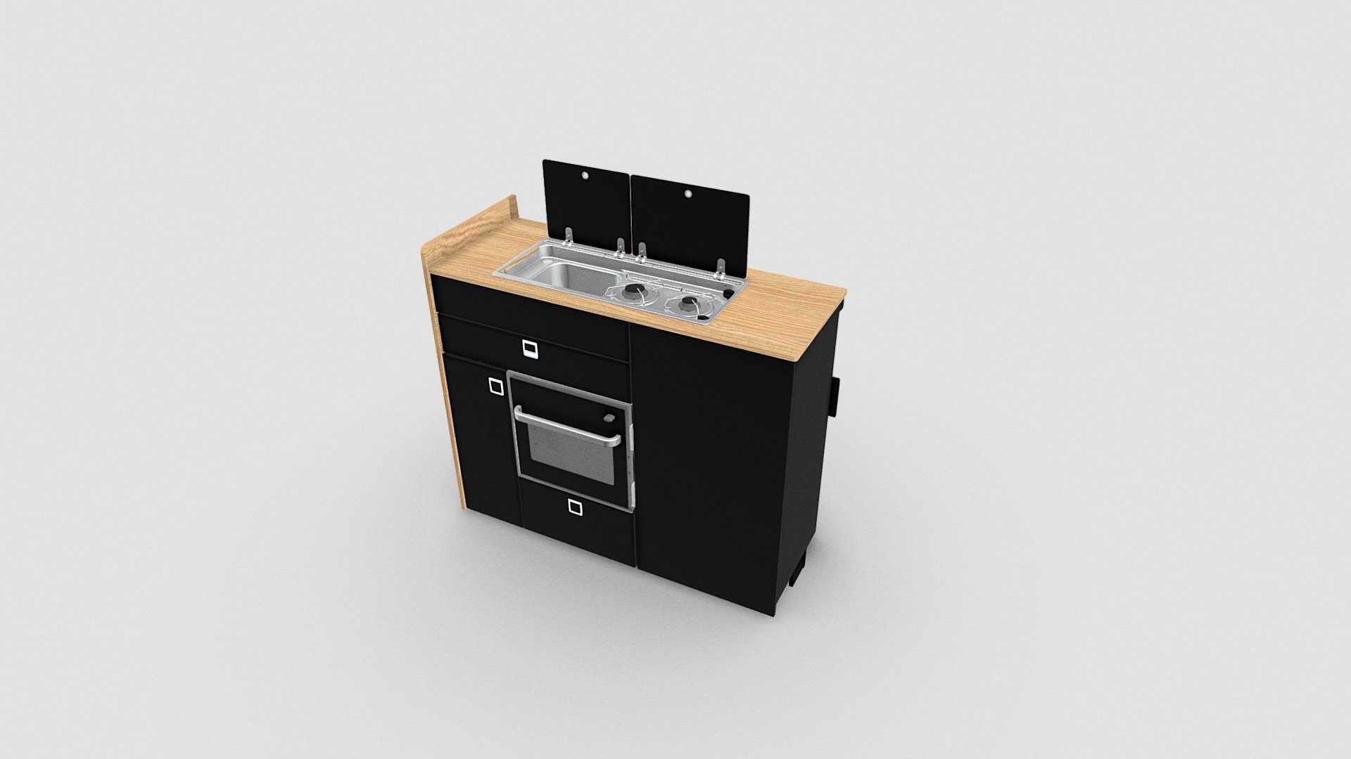 3D model of a kitchen pod designed by EVO Design to fit your campervan - EVO V8 + Oven- Campervan kitchen pod - 3D model by evomotiondesign 3d model